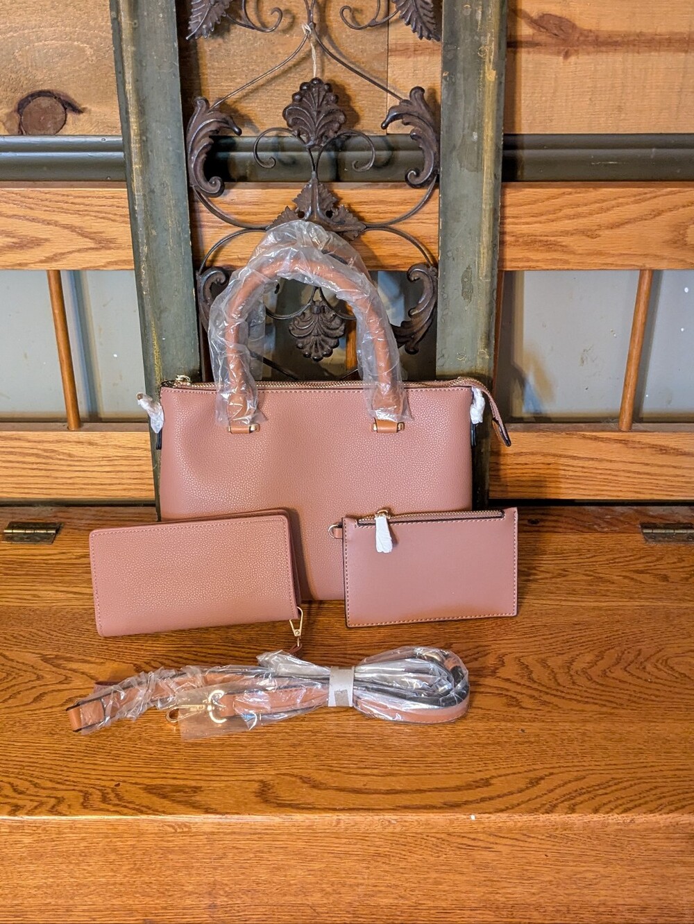 Isabelle 3-Piece Dusty Rose Vegan Satchel/Tote Bag